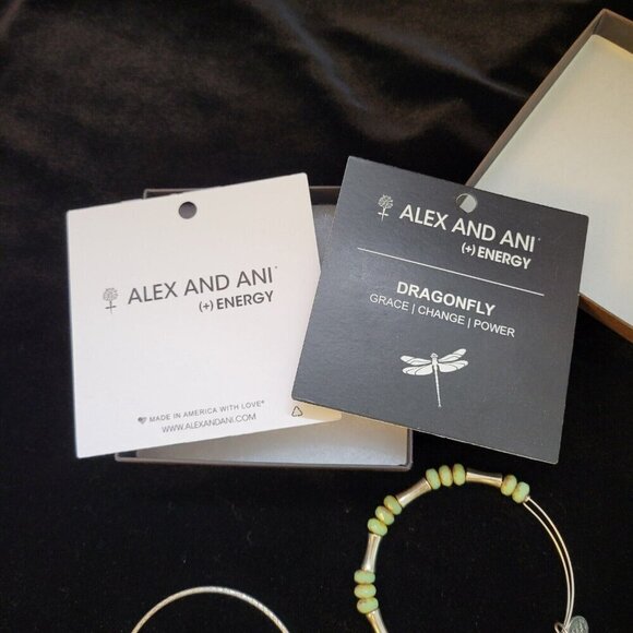 Alex and Ani Bracelet Green Beaded Bangle Set Silver Tone Missing Dragonfly - Picture 11 of 13